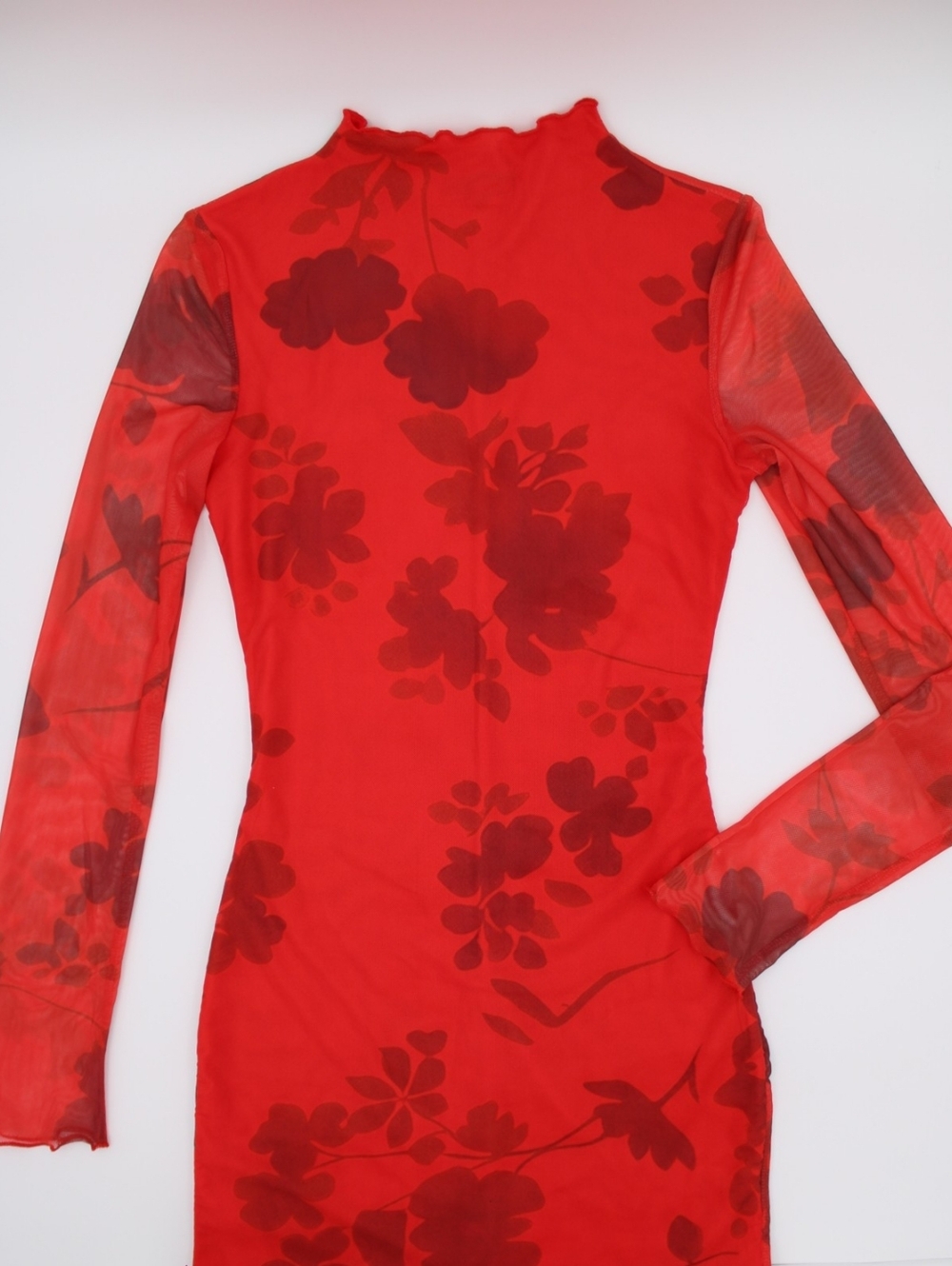 Fashion Nova Red Floral Mesh Bodycon Mini Dress Size S - Picture 5 of 9